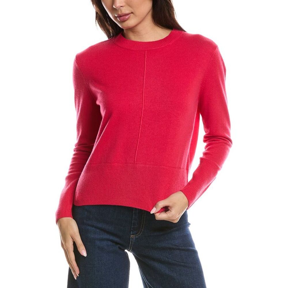 Forte Cashmere Womens Exposed Seam Crewneck 100% Cashmere Sweater, Red